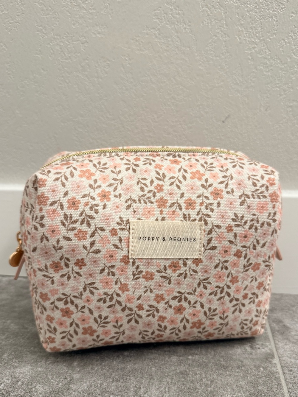 Poppy & Peonies Peach Floral Canvas Cosmetic Bag